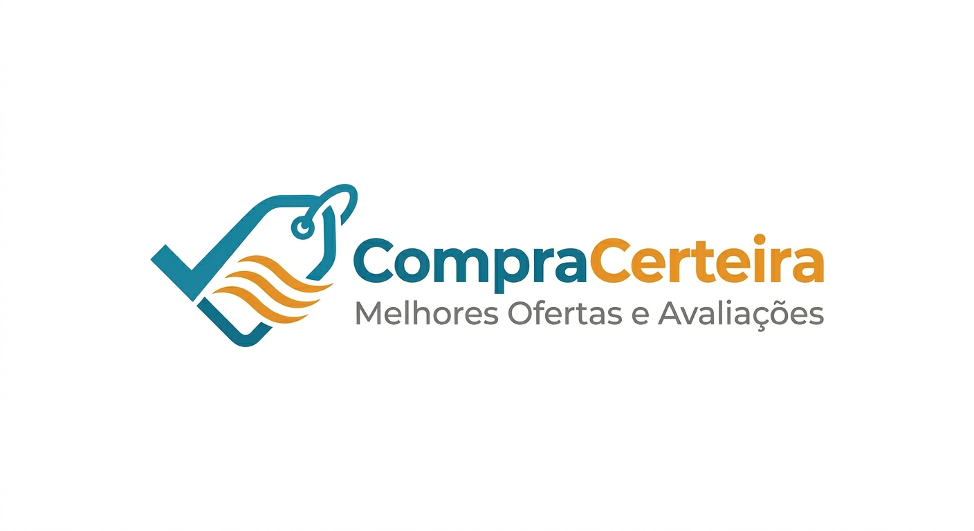 Logotipo CompraCerteira com ícone de etiqueta de preço e checkmark, focado em melhores ofertas e avaliações de produtos.